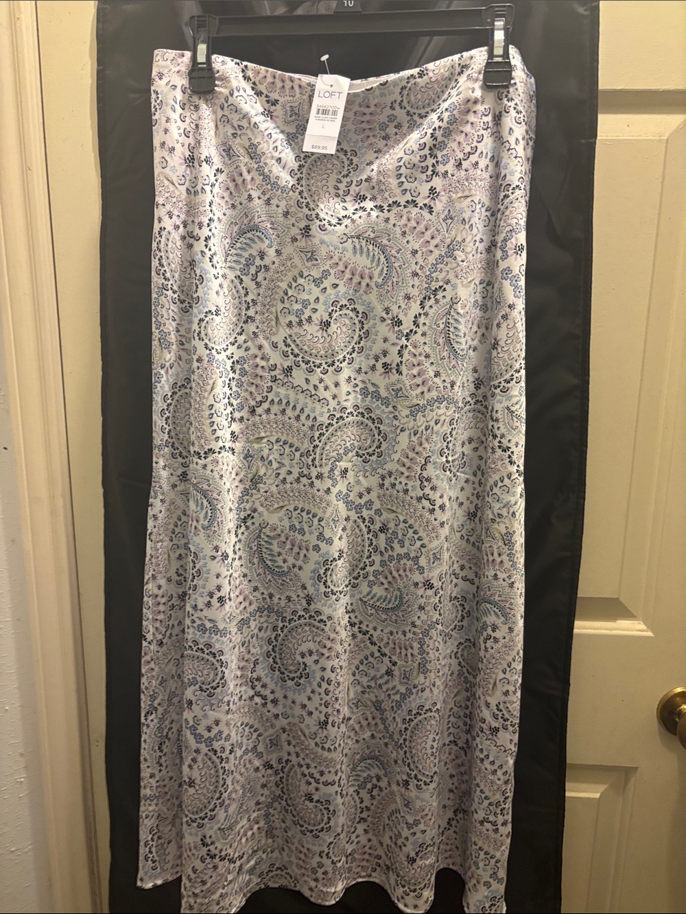 LOFT Lavender and Blue Paisley Satin-Feel Midi Skirt
